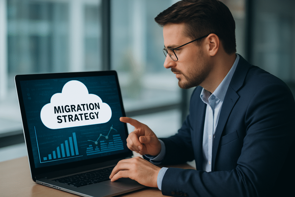 Empresário analisando migração para nuvem com estratégia digital